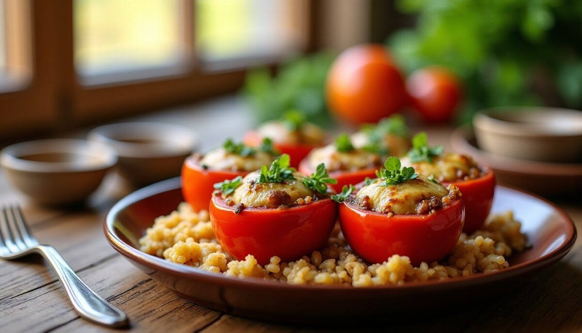 Tomates farcies accompagnées de riz gratiné au four : une recette simple et délicieuse